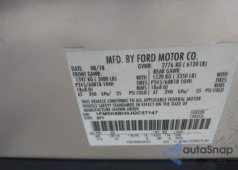 2018 Ford Explorer z USA, uszkodzony, nr VIN 1FM5K8BH0JGC57147